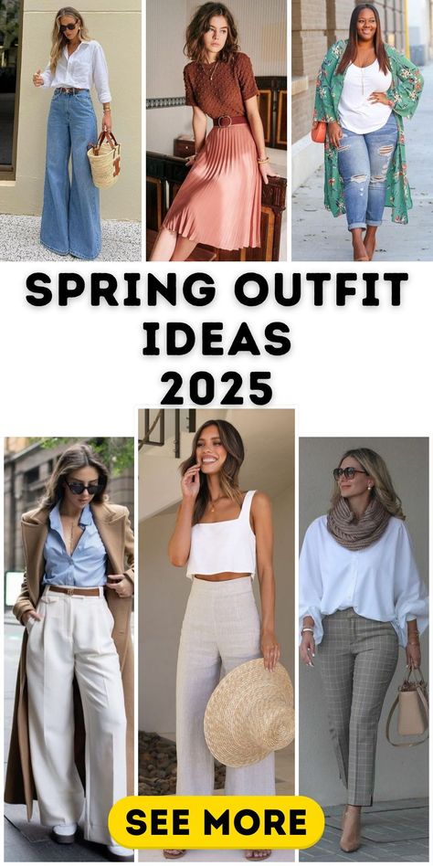 Discover 22 spring outfit ideas 2025 for women, blending casual, professional, and aesthetic styles that are trending worldwide. Whether you're in Amsterdam, Tokyo, or Palm Springs, these outfits reflect the latest in women 2025 fashion. Perfect for school, work, or a chic night out, they feature pastel colors, lightweight layers, and cute accessories that make dressing for spring effortless and stylish. 2025 Style Trends For Women, Fashion For 2025 Women, Women’s Spring Outfits 2025, Spring 2025 Fashion Trends Women Over 40, Clothing Trends 2025, Dti Spring Outfit Theme, Spring 2025 Style, 2025 Trends For Women, Fashion Spring 2025