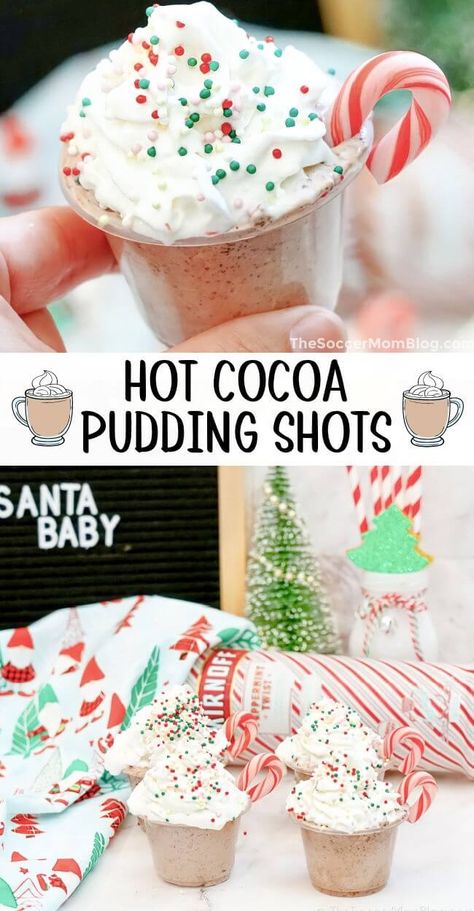 Christmas Pudding Shots, Hot Chocolate Pudding, Chocolate Pudding Shots, Christmas Jello Shots, Jello Pudding Shots, Boozy Hot Chocolate, Christmas Drinks Recipes, Christmas Drinks Alcohol, Pudding Shots