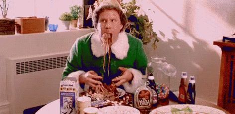 VIDEOS/GIFS - Eat What You Want Day! Elf Drinking Game, Elf Spaghetti, Elf Gif, Eating Gif, Zach Galifianakis, Best Christmas Movies, Elf Movie, Will Ferrell, Buddy The Elf