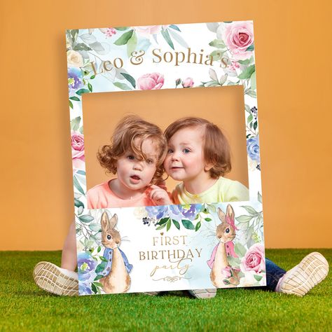 Twins 1st Birthday Party Sign and Photobooth Frame, Bunny Rabbit Twins Birthday, Twins 1st Birthday Party Welcome Sign, Instant Download Photobooth Frame, Birthday Twins, Twin Life, Twins Birthday, Birthday Photo Frame, Twins 1st Birthdays, Party Welcome Sign, Photo Booth Frame, Twin Birthday