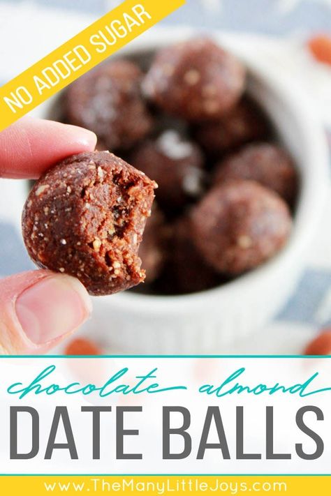 Chocolate almond date balls...a delectably healthy snack - The Many Little Joys Almond Date Balls, Aip Candy, Filling Healthy Snacks, Health Balls, Almond Balls, Nepal Food, Date Balls, 100 Calorie Snacks, Weight Watchers Snacks