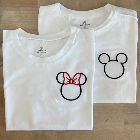 These tees are available in black and white styles. I use Bella Canvas black and white unisex styles, black womens relaxed fit vnecks, and women's relaxed fit white crewnecks. Youth tees are Bella canvas as well and are available in black and white. For babies they are available in 100% organic cotton onesies and tees. Please wash on cold and dry on low. If you are wanting a different design, more wording, or a different clothing style, please send me a message so we can discuss the details. If Disneyland Tee Shirts, Hand Stitched Disney Shirt, Simple Disney Family Shirts, Disney T Shirts Family Ideas, Matching Family Disney Outfits, Disney T Shirts Family, Disney Birthday Shirts For Family, Disneyland Shirts For Family, Disney Shirts Diy