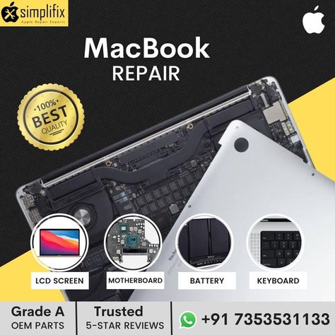 MacBook Repair and Service Center Bangalore If your MacBook of any model or series is experiencing any problems related to hardware, software or OS issues, you can contact "Simplifix" to get the assured quality service. Our experienced MacBook repair and service technicians will contact earnestly to deliver prompt services. To book appointments call us on: 📲 +91 7353531133 #simplifix #macbook #macbookrepair #macbookbatteryreplacement #macrepair macbookpro #Bengaluru #Marathalli Apple Repair, Macbook Repair, Best Macbook, Motherboard, Macbook, Graphic Card, Repair, Electronic Products, 10 Things