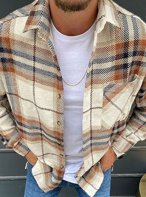 Fall Streetwear, Casual Long Sleeve Shirts, Streetwear Mens, Long Sleeve Plaid Shirt, Mens Plaid, Streetwear Men Outfits, Pocket Shirt, Long Sleeve Plaid, Cardigan Fashion