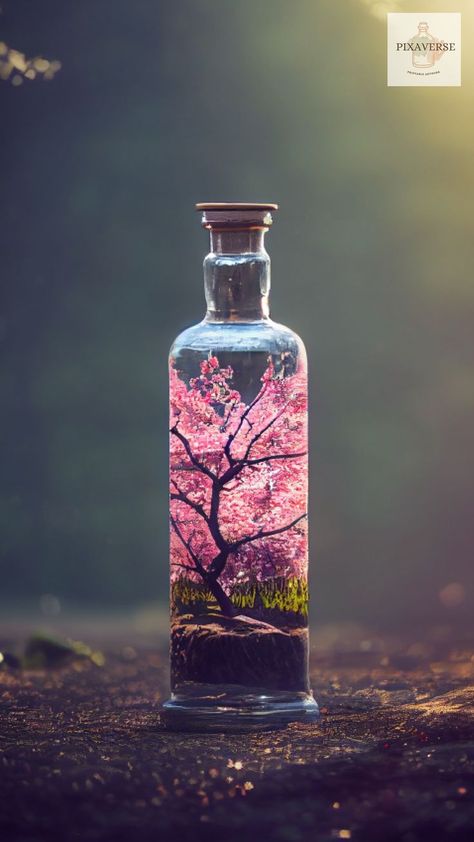 Cherry Blossom in a Bottle Printable Wall Art, cherry blossom, nature, tree, pink, morning dew Decorate Office Wall, Decorate Office, Hand Bags Ideas, Wall Art Inspiration, Wine Bottle Design, Art At Home, Wall Art Ideas, Wall Art Wallpaper, Landscape Photography Nature