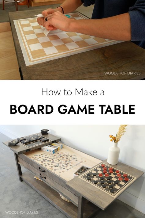 Diy Wood Board Games, Puzzle Table Ideas, Game Table Diy, Diy Board Game Table, Diy Game Table, Saudi Furniture, Gaming Table Diy, Playroom Diy, Woodshop Diaries