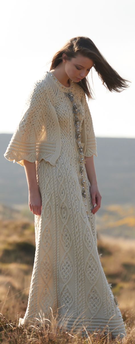 Fantasy Aran Dress by Natallia Kulikouskaya for AranCrafts of Ireland collection Aran Dress, Aran Knitting, Crochet Wedding Dresses, Aran Knitting Patterns, Crochet Dresses, Handmade Wardrobe, Gorgeous Clothes, Crochet Dress Pattern, Beautiful Knitting