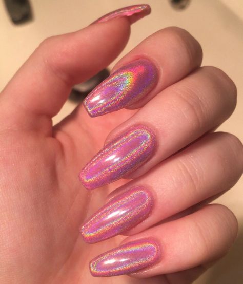 Holographic Nail Designs, Long Nail Art, Pink Holographic, Simple Acrylic Nails, Nails Fake, Nails Tumblr, Diy Nail Designs, Nails Spring, Nail Designs Glitter