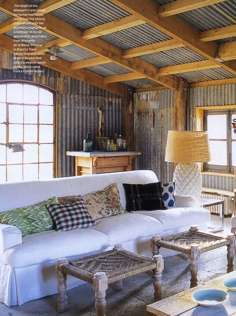 Imgur Tin House, Interior Vintage, Shed Homes, Design Blogs, Corrugated Metal, Ceiling Ideas, Tin Ceiling, Metal Building Homes, Metal Ceiling