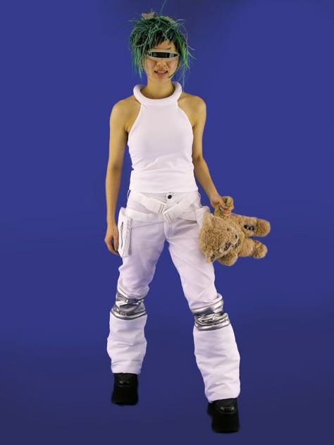 Old promo photo featuring the orbit t back, robot trousers & robot pockets Rave Fashion, Cyberpunk Fashion, Futuristic Fashion, Japanese Street Fashion, Y2k Aesthetic, Y2k Fashion, Retro Futurism, 2000s Fashion, Character Outfits