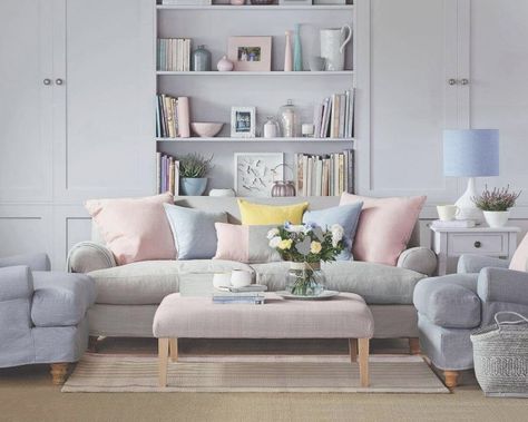 16 Beautiful Pastel Interior Design Ideas Pastel Interior Design, Pastel Living Room, Deco Pastel, Purple Living Room, Pastel Interior, Pastel Design, Small Living Room Design, Pastel House, Pink Living Room