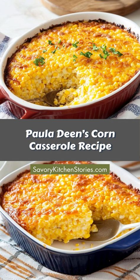 Craving a cozy addition to your Thanksgiving dinner? Paula Deen’s Corn Casserole brings warmth and flavor to every bite. Make sure to pin this recipe for a scrumptious side that will have everyone asking for seconds this holiday season! Corn Casserole Recipe Paula Deen, Thanksgiving Corn Casserole, Cheesy Corn Casserole Recipe, Corn Casserole Paula Deen, Sausage Crockpot Recipes, Vegetarian Casserole Recipes, Sweet Corn Casserole, Cheesy Corn Casserole, Thanksgiving Spread