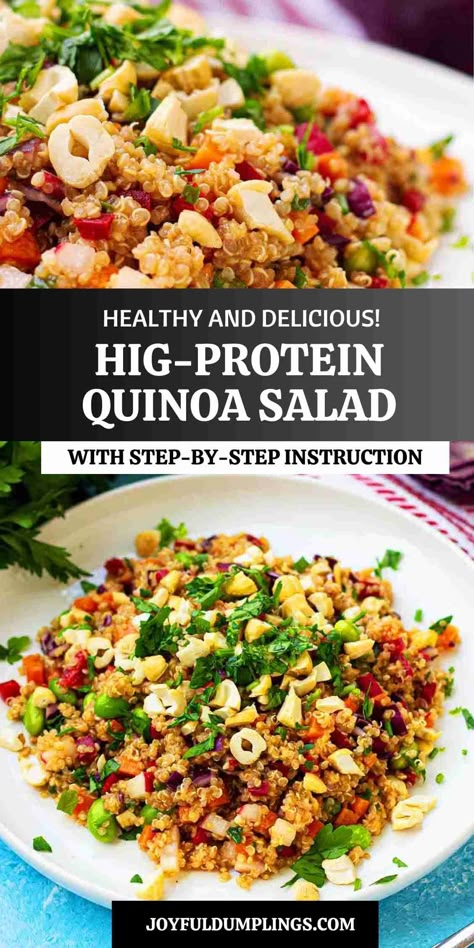 High Protein Quinoa Salad Protein To Add To Salads, High Protein Vegetarian Salad, High Protein Quinoa Salad, High Protein Salads Low Carb, High Protein Vegetarian Lunch, Quinoa Salad Feta, Quinoa Salad Recipes Cold, Protein Salads, High Protein Salad