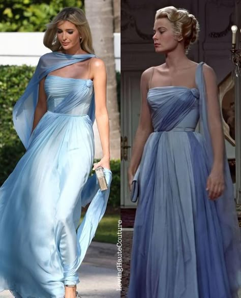 Iconic Blue Dress, Grace Kelly Blue Gown, Royal Wedding Dress Guest, Blue Dresses Outfit, Grace Kelly Blue Dress, Something Blue Wedding Dress, Light Blue Engagement Dress, Blue Classy Outfits, Blue Dresses For Wedding Guest