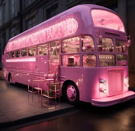 Pink Party Bus, Old School Bus, Pink Cafe, Tiny Home On Wheels, Hello Kitty Rooms, Home On Wheels, Mobile Boutique, Pink Car, Pink Girly Things