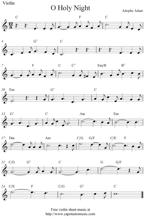 violin Christmas sheet music~ "O Holy Night" in the key of C Christmas Violin, Free Violin Sheet Music, Alto Saxophone Sheet Music, Fiddle Music, Easy Sheet Music, Music Violin, Trumpet Sheet Music, Violin Songs, Trumpet Music