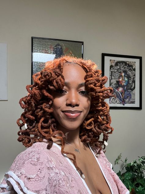 Spiral Curls On Locs, Short Curled Locs With Flexi Rods, Perm Rod On Locs, Locs Flexi Rods Style, Curled Short Locs, Perm Rods Locs, Loc Curls Styles Perm Rods, Flexi Rods Locs, Flexi Rod Loc Styles