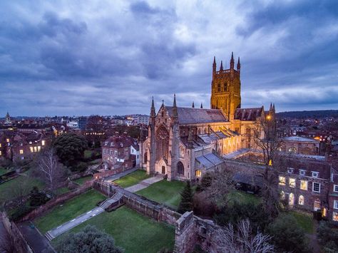 Worcester Cathedral at sundown yesterday. Beaux Arts Architecture, English Cathedrals, Beautiful Cathedrals, Worcester Cathedral, Castle Exterior, Cathedral Architecture, Old Churches, Chichester, Hereford