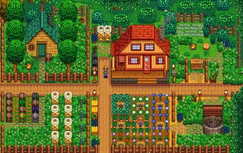 Stardew Valley Farm, Stardew Farms, Pac E Mike, Summer Texture, Farmhouse Layout, Stardew Valley Layout, Stardew Valley Tips, Stardew Valley Farms, Stardew Valley Fanart