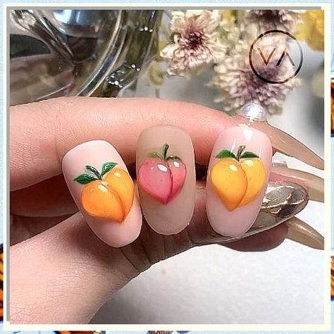 Get the tools you need to create stunning nail art with these brushes. Tiktok Nail Ideas, Buah Aesthetic, Aesthetics Nails, Nail Ideas 2022, Peach Nail Art, Peachy Eyeshadow, Fruit Nail, Fruit Nail Art, Peach Nails