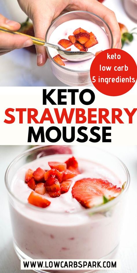 Keto Strawberry Mousse – Low Carb Recipe Strawberry Mousse Recipe, Low Carb Desserts Easy, Sugar Free Cheesecake, Low Carb Low Fat Recipes, Strawberry Mousse, Low Carb Recipe, Low Carb Low Sugar, Best Low Carb Recipes, Keto Brownies