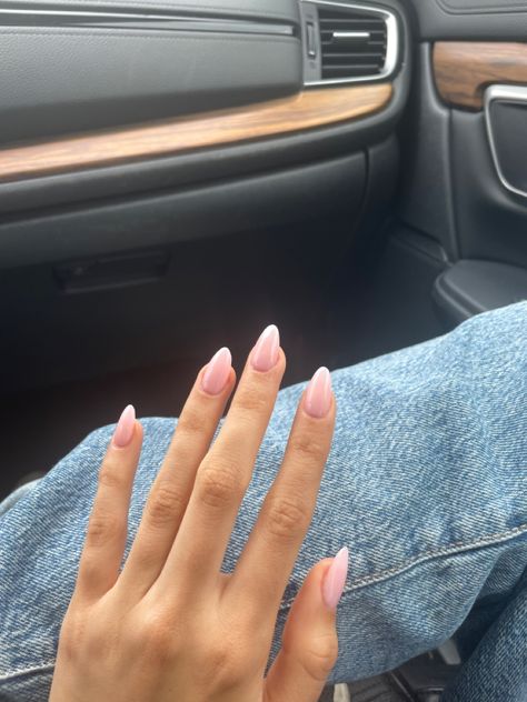 Glossy Pink Nails Natural, Jelly Pink Acrylic Nails, Sheer Pink Acrylic Nails, Light Pink Jelly Nails, Transparent Pink Nails, Pink Nails Short Almond, Jelly Nails Pink, Jelly Pink Nails, Light Pink Almond Nails