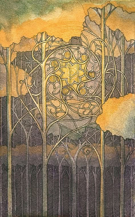 Fiori Art Deco, Forest Temple, Watercolor Landscapes, Art Nouveau Illustration, Art Fractal, Antoni Gaudi, Art Nouveau Design, Celtic Art, Chihuly