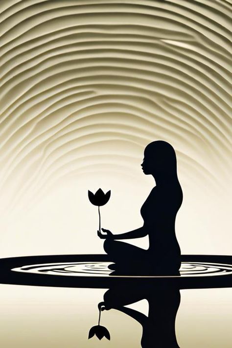 Serene and introspective, a minimalist closeup silhouette of a woman meditating in a tranquil setting, surrounded by minimalist elements, such as a single lotus flower and calm ripples in a reflecting pool, capturing a sense of inner peace and mindfulness ::2 zen-like serenity, balanced composition https://apps.apple.com/us/app/genzart-ai-art-generator/id1669915100 Zen Photography, Minimalist Elements, Woman Meditating, Image Zen, Massage Pictures, Zen Pictures, Silhouette Of A Woman, Zen Painting, Reflecting Pool