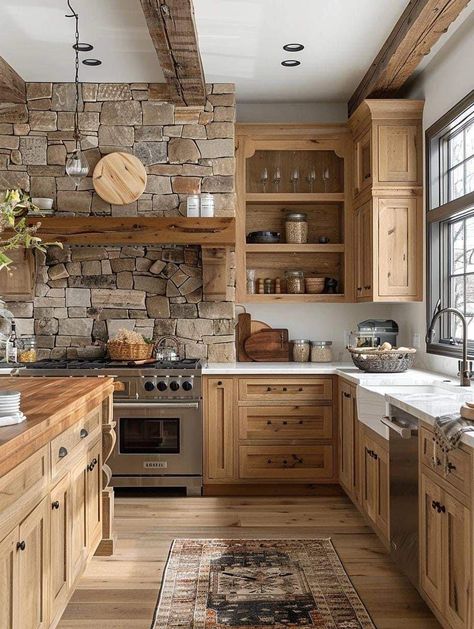 Ranch Style Kitchen, Dapur Rustic, Rustic Country Kitchen, Rustic Country Kitchens, Shabby Home, Cabin Kitchens, Stone Kitchen, Farmhouse Kitchen Design, Kitchen Trends