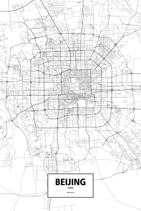 Beijing Map, Urban Spaces Design, Street Map Art, China Map, City Planner, City Map Art, Urban Fabric, Route Map, City Map Poster