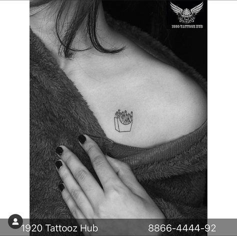 French Fries Tattoo, Fry Tattoo, Fries Tattoo, Tattoo Fails, Thigh Tattoos Women, Tattoo Lettering, Tattoo Idea, Thigh Tattoo, Beauty Bar