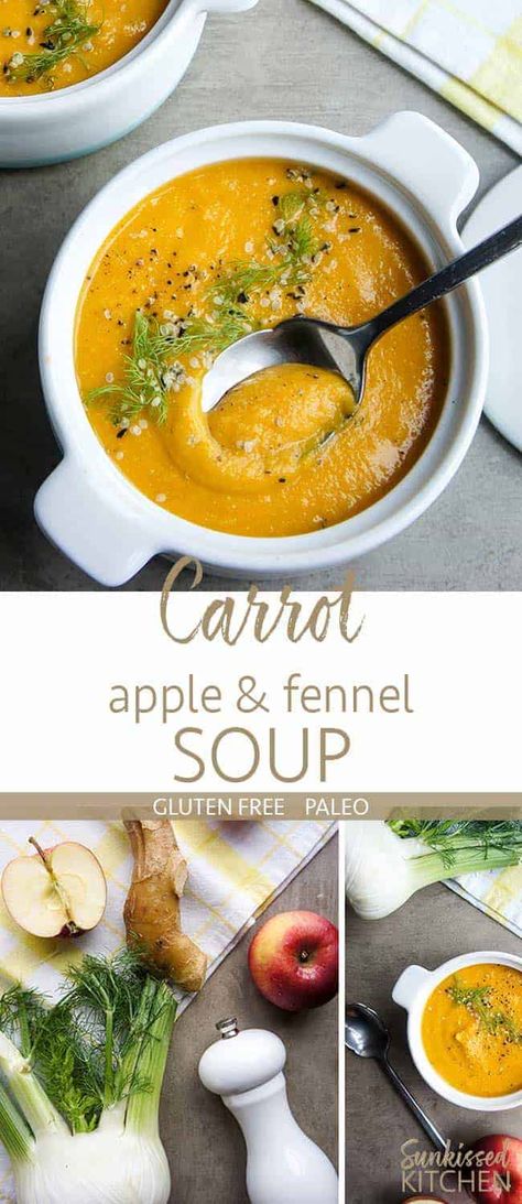 Carrot Apple Fennel Soup / This heart-healthy combo is as delicious as it is healthy. The perfect addition to a fall lunch or holiday dinner. | SUNKISSEDKITCHEN.COM | #carrot #apple #fennel #soup #whole30 #paleo #vegan Fall Lunch, Soup Paleo, Fennel Soup, Keto Thanksgiving, Fennel Recipes, Breakfast Dinner, Prepped Lunches, Paleo Vegan, Healthy Meals For Two