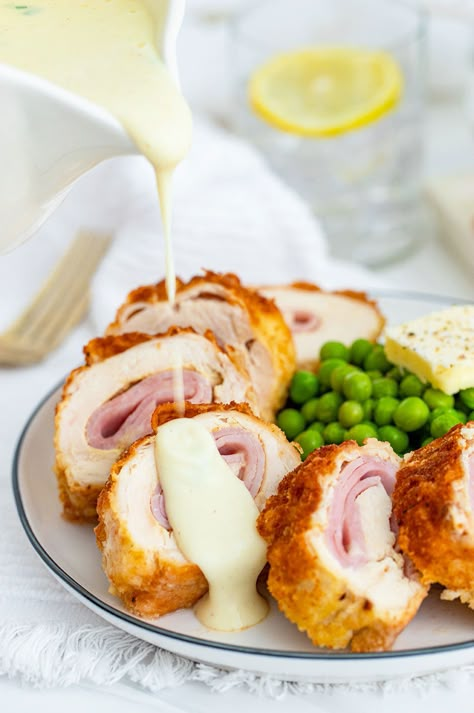 Chicken Cordon Bleu Recipe (Video) Cooked by Julie Cordon Blue Recipes, Chicken With Ham And Cheese, Cosori Recipes, Baked Chicken Cordon Bleu, Easy Chicken Cordon Bleu, Baked Teriyaki Salmon, Easy Oven Baked Chicken, Wrapped Shrimp, Cordon Bleu Recipe