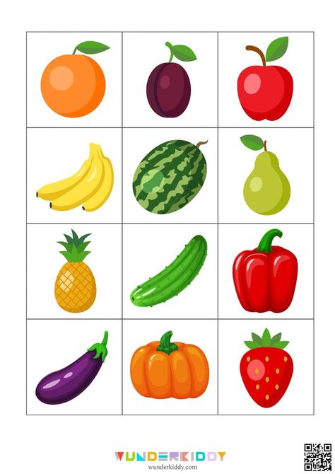 Printable Vegetable Pictures, Fruit Printables, Game Garden, Seasons Chart, Fruits And Vegetables Pictures, Fruit Or Vegetable, Vegetable Pictures, Farm Animals Birthday Party, Activity For Toddlers