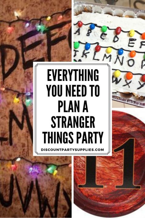 Stranger Things is so popular. You can't blame anyone for wanting to have a party theme based on it. Here is everything you need to plan a Stranger Things party! #party #partyideas #strangerthings #strangerthingsparty #partytheme #craftgossip 80 Music, Castle Byers, Star Wars Party Decorations, Lego Party Decorations, Stranger Things Party, Stranger Things Halloween Party, Stranger Things Theme, 11 Birthday, 11 Stranger Things