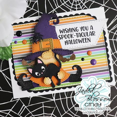 Gnomes Halloween, Sunburst Cards, Gnome Cards, Gnome Halloween, Fall Gnomes, Scrapbook Diary, Jaded Blossom, Halloween Gnome, Halloween Cards Handmade