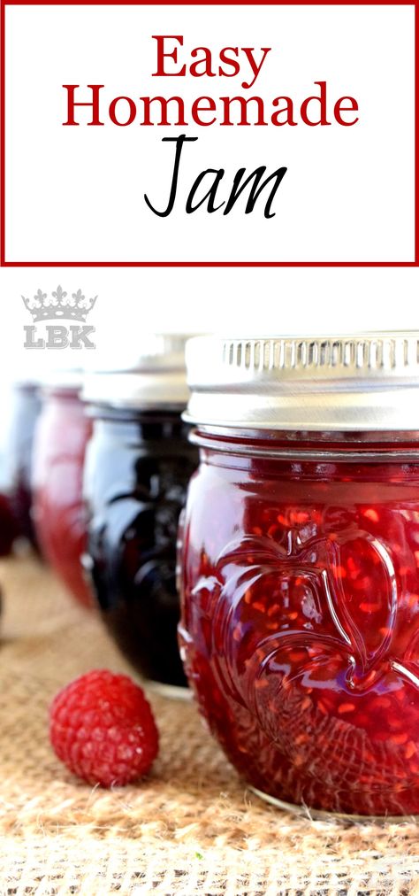 Easy Homemade Jam - Whether you are preparing a large or small batch, my Easy Homemade Jam recipe is for you!  Three ingredients and no water canning method needed to keep your pantry stocked with jam all year round!  #homemade #jam #easy #preserves #smallbatch Apple Cinnamon Jam, Water Canning, Strawberry Rhubarb Jam, Oxtail Recipes, Jam Recipes Homemade, Homemade Jelly, Diy Cooking, Lord Byron, Jam And Jelly