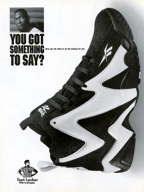 kempikaze Sports Sketch, Sneaker Ads, Nike Ads, Sports Ads, Reebok Kamikaze, Shawn Kemp, Bball Shoes, 80s Shoes, Sports Advertising