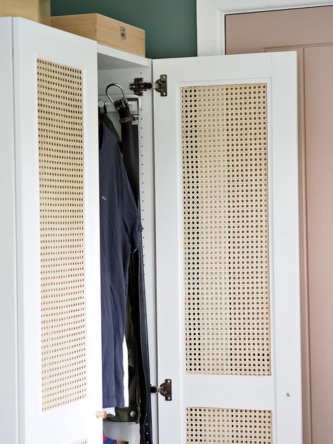 Rattan Cane IKEA Wardrobe DIY Hack For Under £170 | Lust Living Ikea Aneboda, Wardrobe Carcass, Ikea Pax Doors, Ikea Wardrobe Hack, Easy Ikea Hacks, Garderobe Diy, Diy Rattan, Billy Ikea, Hack Ikea