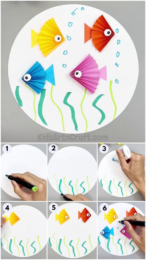 Paper Fish Easy Craft tutorial for Kids Check more at https://www.kidsartncraft.com/paper-fish-easy-tutorial/ Fish Art Projects For Kids, Step By Step Crafts, School Bulletin Board Ideas, Paper Fish, Origami Fish, Kids Fishing, Wallpaper Themes, School Bulletin Boards, Iphone Wallpaper Themes