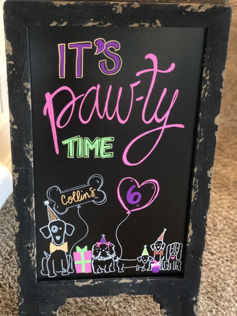 Dog Birthday Sign, Dog Chalkboard Art, Dog Chalk Art, Movie Night Sign, Sidewalk Chalkboard Sign, Dog Resort, Party Chalkboard, Diy Easel, Diy Chalkboard Sign