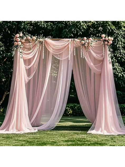 1pc Pink Tulle Sheer Curtain For Wedding Ceremony Backdrop, Party Decor Or Chair Decoration,Christmas Pink    Polyester     Event & Party Supplies, size features are:Bust: ,Length: ,Sleeve Length: Pastel Pink Weddings, Pink Wedding Decorations, Whimsical Wedding Decorations, Pink Party Decorations, Light Pink Wedding, Pink Wedding Theme, Pink And Gold Wedding, Tent Decorations, Wedding Ceremony Backdrop