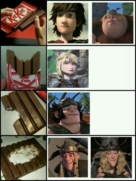 I'm the first two! I can't understand what kind of monster would eat a kit kat like the rest of them! Solar Dragon, Dragon Httyd, Httyd Funny, Dragons Riders Of Berk, Httyd Art, Httyd 3, Dragon Memes, Funny Disney Memes, Httyd Dragons