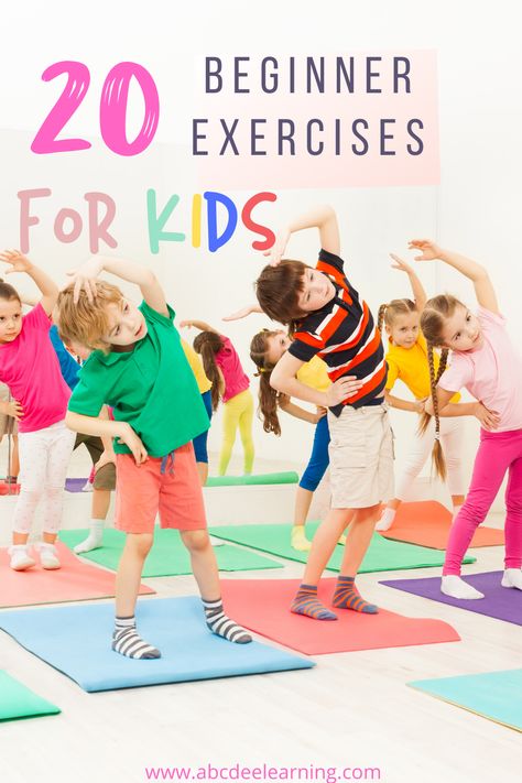 Need to get your kids moving? I am a physical education teacher with 20 awesome exercises that are age appropriate for kids. These are simple exercises that are fun for kids! Fun And Fitness Activities For Kids, Pe Exercises For Kids, Fun Excersise Ideas For Kids, Kids Excersise Games, Kid Exercises At Home, Kids Fitness Workouts, Kids Core Exercises, Physical Activities For Kids Toddlers, Warm Up Exercise For Kids