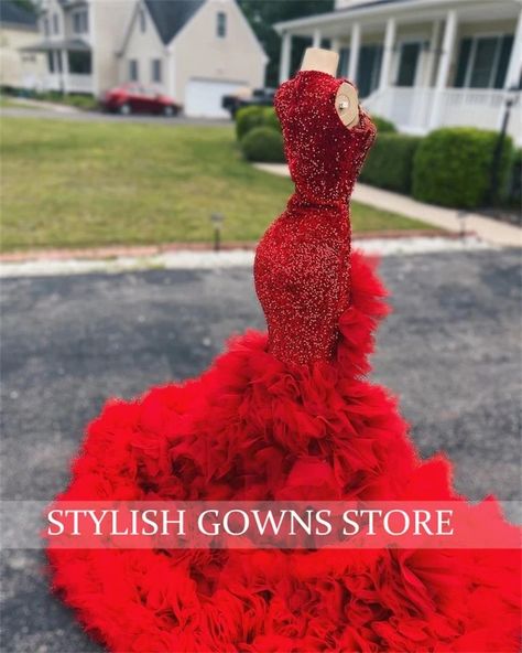 Crystal Birthday Party, Evening Gown Mermaid, Red Long Prom Dress, Dresses Ruffles, Crystal Birthday, Mermaid High, Birthday Party Dresses, Elegant Party Dresses, Birthday Party Dress