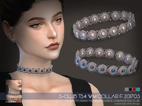 S-Club ts4 WM Collar F 201703 Cc Jewelry, Sims Accessories, Ts4 Clothes, Sims Challenge, Female Sims, Sims 4 Piercings, Alpha Cc, Skin Details, Sims 4 Characters