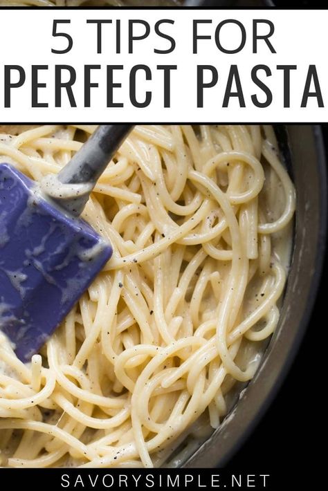 If you want to take your cooking skills to the next level, read my top 5 tips for how to cook pasta perfectly every single time! #savorysimple #pasta Farfalle Pasta Recipes, How To Cook Noodles, Pasta With Olives, Homemade Pasta Recipe, Favorite Pasta Recipes, Noodle Recipes Easy, Making Pasta, Pasta Dinner Recipes, Perfect Pasta