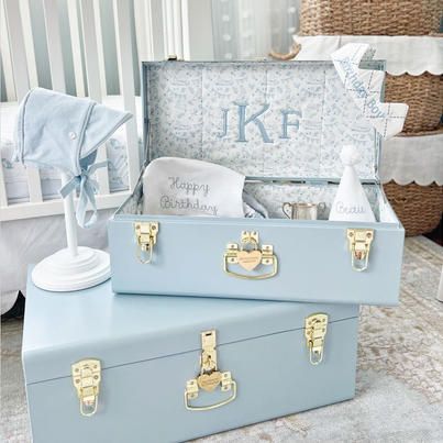 Petite Keep - Our monogrammed Keepsake Trunk is a family... Memory Chest Trunks, Keepsake Trunk, Petite Keep Wedding Trunk, Trousseau Trunk, Wicker Trunk Nursery, Petite Keep Trunk, Baby Trunks, Baby Keepsake Box, Easy Diy Christmas Gifts