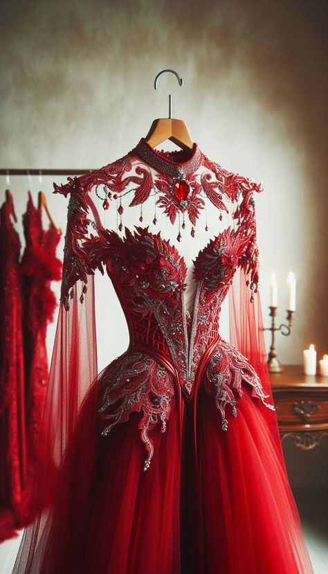 Burgundy Gown, Golden Embroidery, Fairytale Dress, Fantasy Clothing, Embroidery Art, Evening Gown, Unique Fashion, Evening Gowns, Wedding Dresses