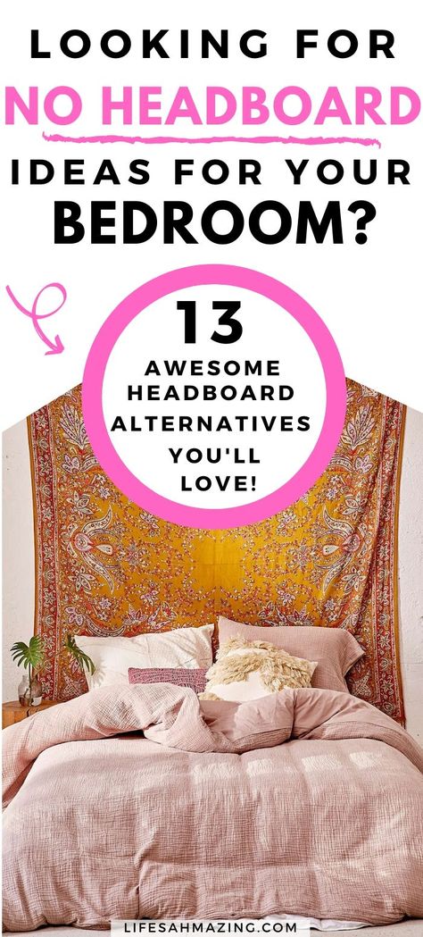 Bedroom No Headboard Ideas, Bed No Headboard Ideas, Bed With No Headboard Ideas, Bed Without Headboard Decor, No Headboard Bed Ideas, No Headboard Ideas Bedroom, Fake Headboard, No Headboard Ideas, Diy Headboard Ideas Easy